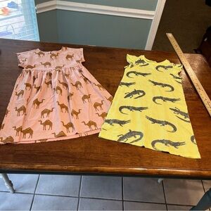 2 Tea Collection yellow alligator pink camel dresses size 10 100% cotton